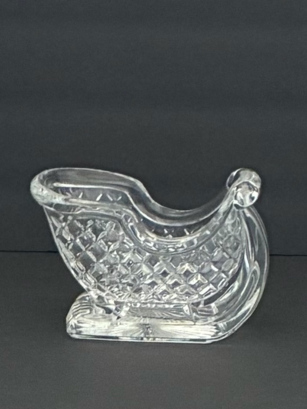 Vintage Lead Crystal Santa’s Sleigh Candy Dish 6.5" Diamond Cut Pattern